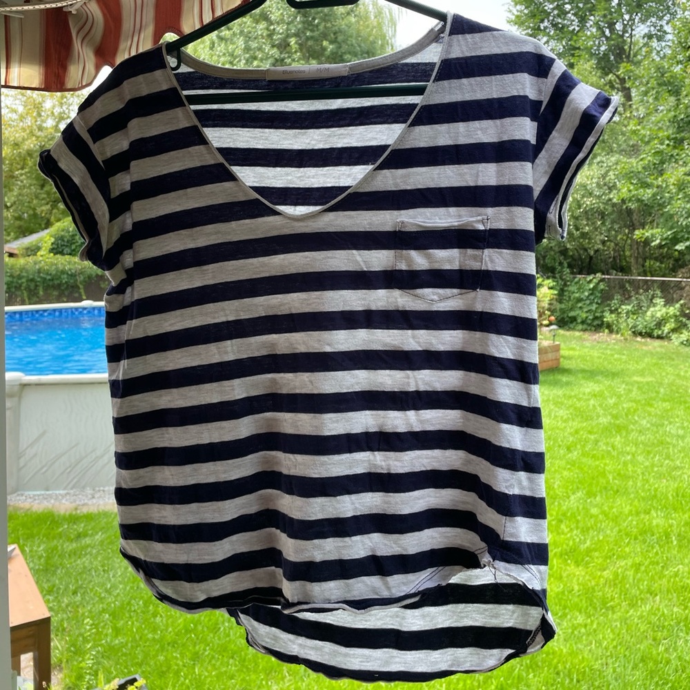 Navy blue and white striped shirt from Bluenotes